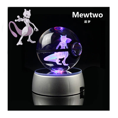 Collectors Edition Pokemon Crystal Ball 3D Figures Pokémon Engraving Model with LED Light