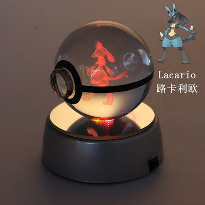 Collectors Edition Pokemon Crystal Ball 3D Figures Pokémon Engraving Model with LED Light