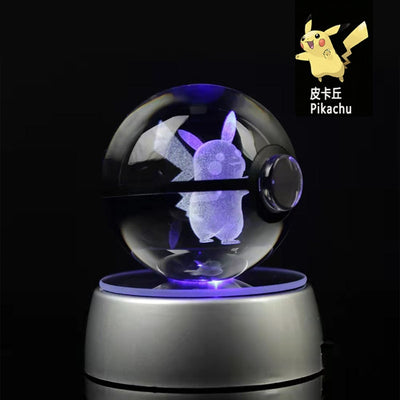 Collectors Edition Pokemon Crystal Ball 3D Figures Pokémon Engraving Model with LED Light