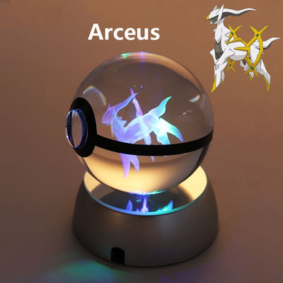 Collectors Edition Pokemon Crystal Ball 3D Figures Pokémon Engraving Model with LED Light