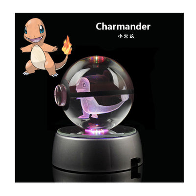 Collectors Edition Pokemon Crystal Ball 3D Figures Pokémon Engraving Model with LED Light