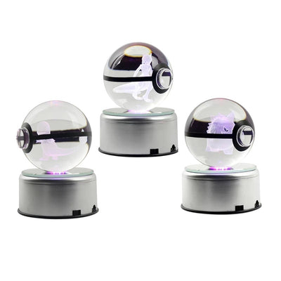 Collectors Edition Pokemon Crystal Ball 3D Figures Pokémon Engraving Model with LED Light